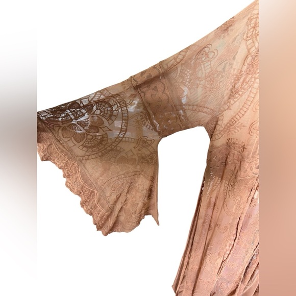 Festi Maxi Lace Kimono Tan 1X - Picture 3 of 12